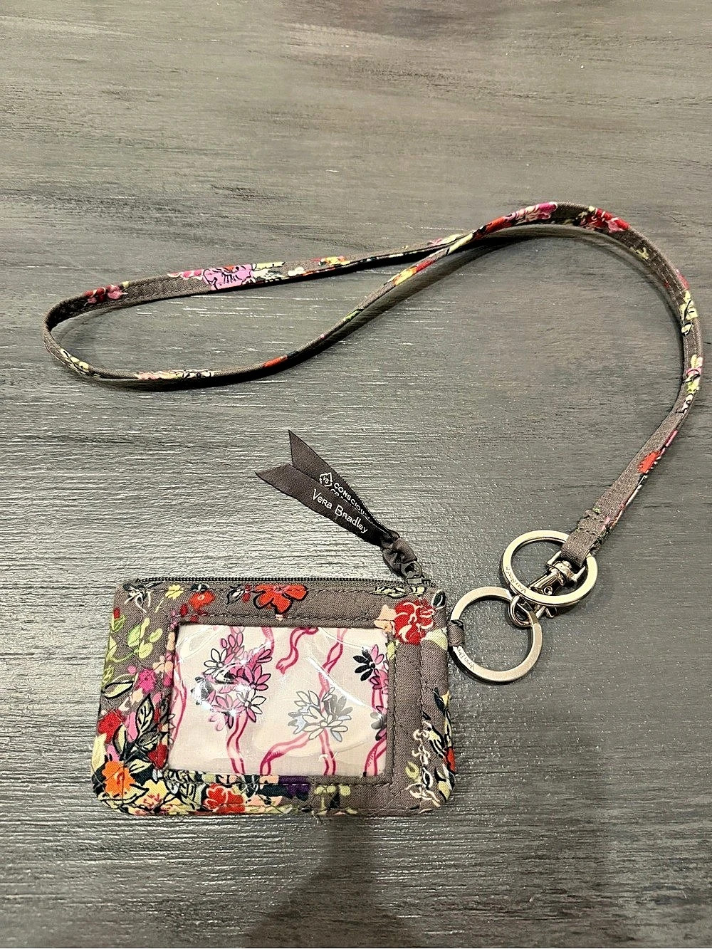 Vera Bradley Zip ID Case & Lanyard Floral Mini Bag Brown & Pink